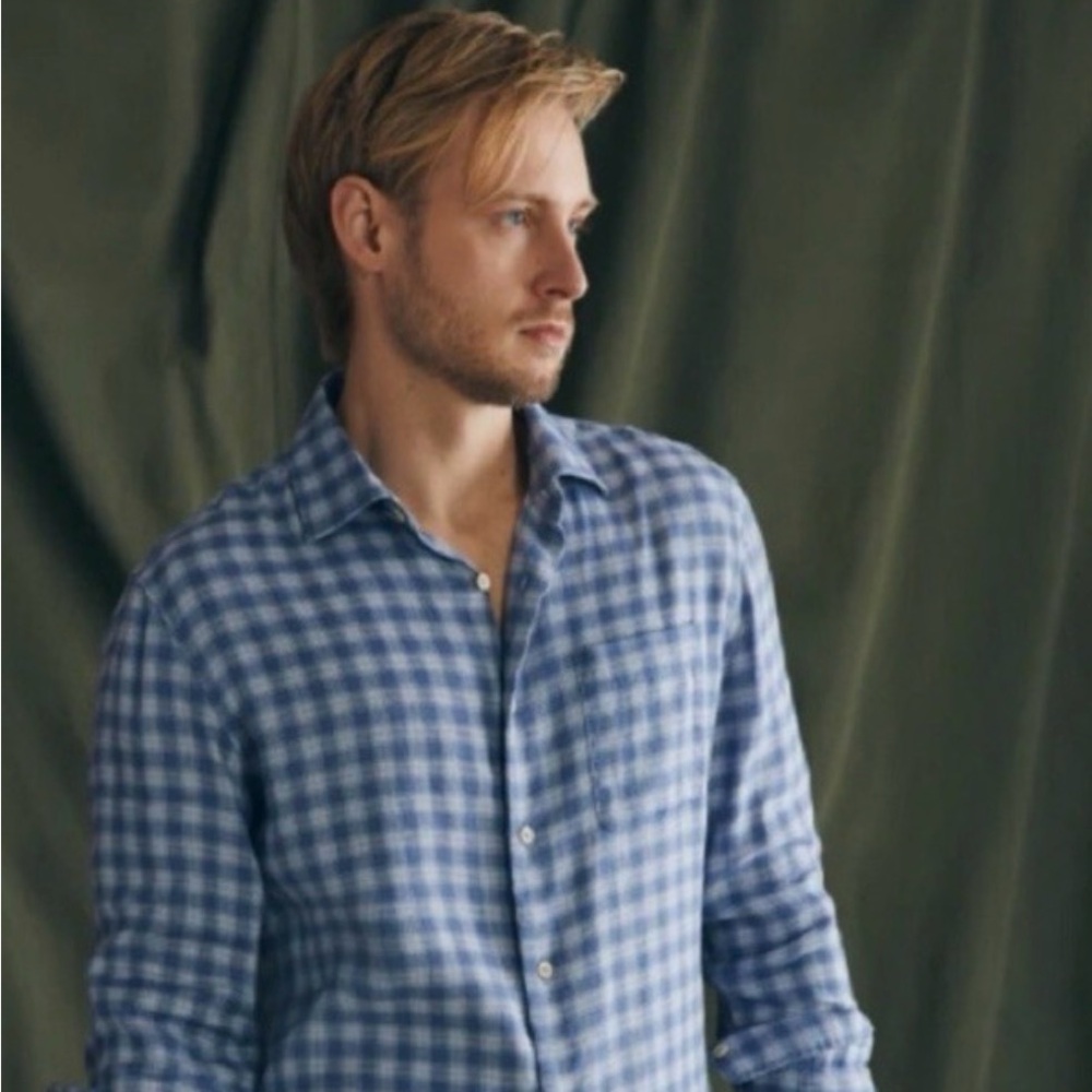 Faherty Blue Plaid Flannel Checked Shirt